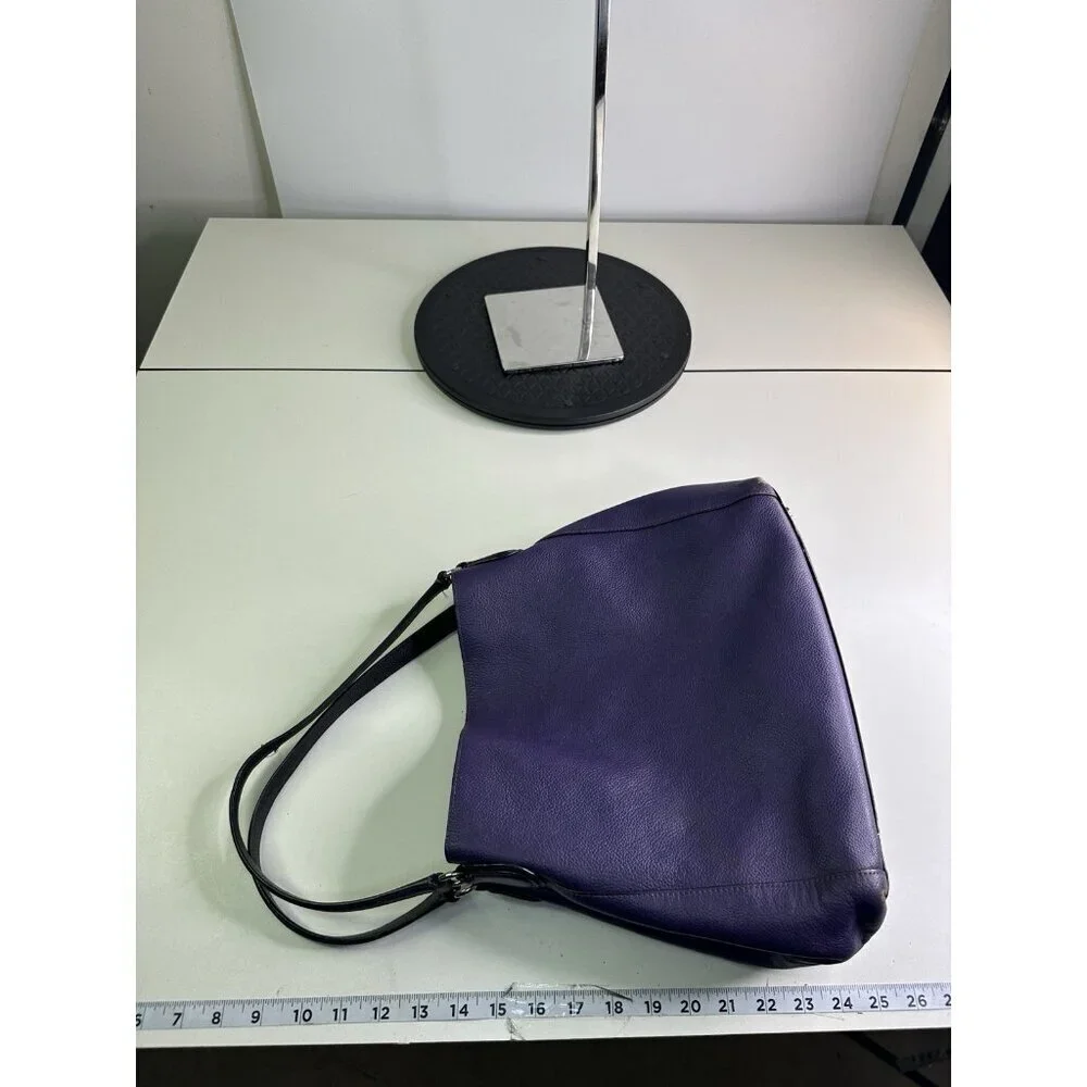 Vtg Coach Turnlock Edie Dark Purple Pebble Leather Shoulder Bag